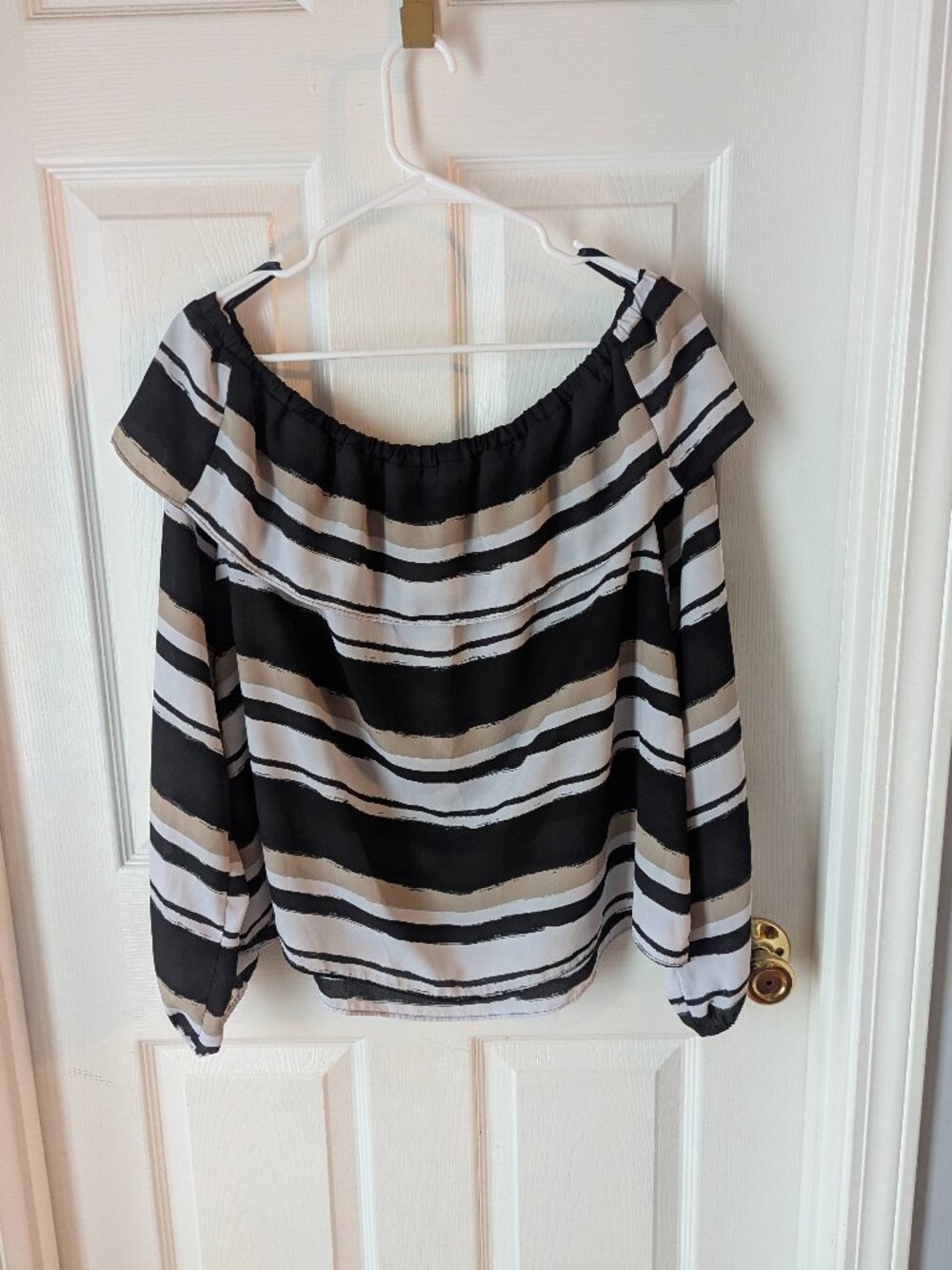 Cato black white and beige blouse - large